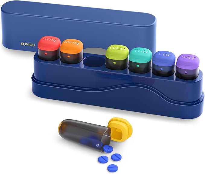 Weekly Pill Organizer 1 Time a Day, KOVIUU Removable Pill Box 7 Day, Portable Travel Pill Case, Once Daily Medication Container Holder, Week Pillbox Dispenser for Vitamin Medicine Supplement, Blue