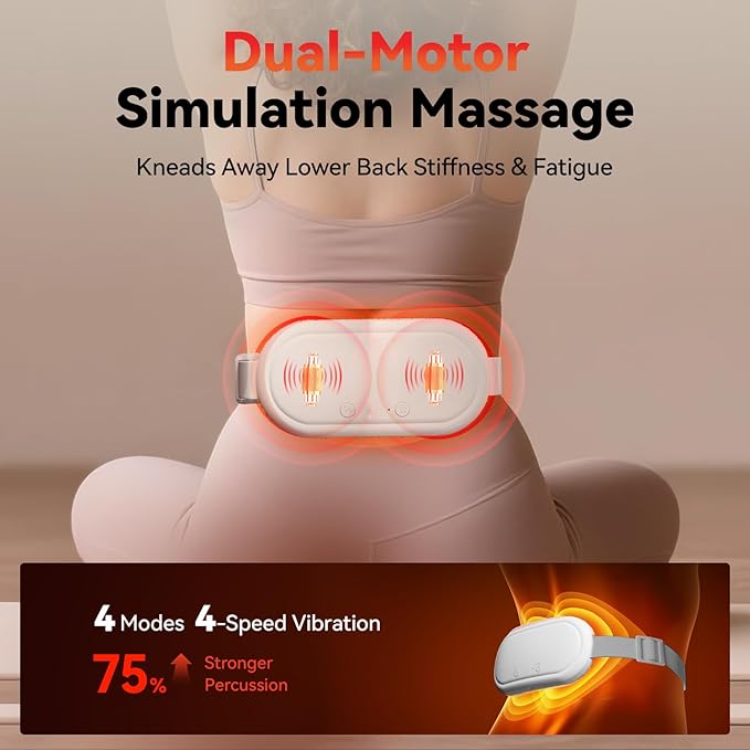 Portable Electric Heating Pad for Period Cramps,Menstrual Heating Pads with 4 Heat Levels and 4 Vibrating Modes for Women Stomach Pain Relief-White