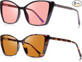 Women's 2 Pack Indoor Fluorescent-41 Rose & Outdoor Fluorescent-60 Brown Cat Eye Tinted Blue Light Blocking Glasses for Migraine, Light Sensitivity, Photophobia LED Gaming Computer Screen Glare