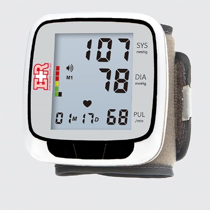 Ever Ready First Aid Fully Automatic Blood Pressure Wrist Cuff Watch Wearable Monitor for Home Use - Black- Batteries Included
