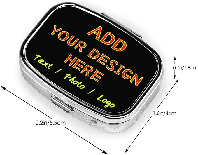Custom Pill Box Personalized Square Small Pill Case with Mirror Add Your Photo Text Logo Name Decorative 2 Compartment Portable Metal Medicine Container Vitamin Organizer for Pocket Purse Travel