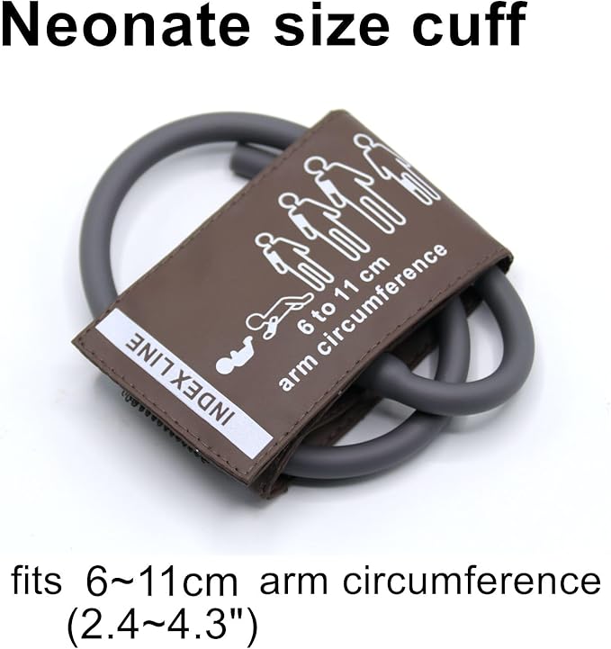 NIBP Cuff with BP12 Connectors for Neonate, 6-11 cm Dual Tubes Reusable PU Brown Replacement Blood Pressure Cuff with Inner TPU Airbag