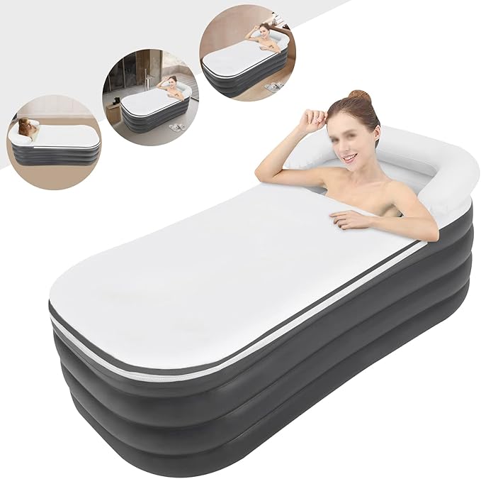 Inflatable Bathtub Adults, Portable Ice Bath Tub for Athletes, Outdoor & Indoor Freestanding Foldable Bathtub with Electric Air Pump and Cup Holder (Gray)