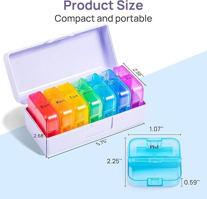 Zoksi Weekly Pill Organizer 2 Times a Day, Purple 7 Day Am Pm Pill Box, Daily Am Pm Pill Organizer 7 Day, Portable Vitamin Pill Case, Weekly Pill Box for Fish Oils, Vitamin, Supplement