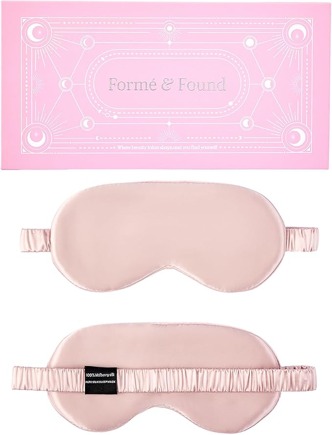 Formé & Found Luxury Silk Sleep Mask, 100% 6A Mulberry Silk Eye Mask for Sleeping, 22 Momme Weighted Sleep Mask for Men & Women, Eye Mask for Sleep, Blackout Sleeping Mask（Pink）