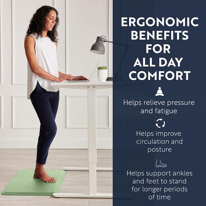 KANGAROO Thick Ergonomic Anti Fatigue Mats for Kitchen Floor, 48x20, Cushioned Standing Office Desk Mat, Waterproof Scratch Resistant Topside, Supportive All Day Comfort Padded Foam Rugs, Sage Green