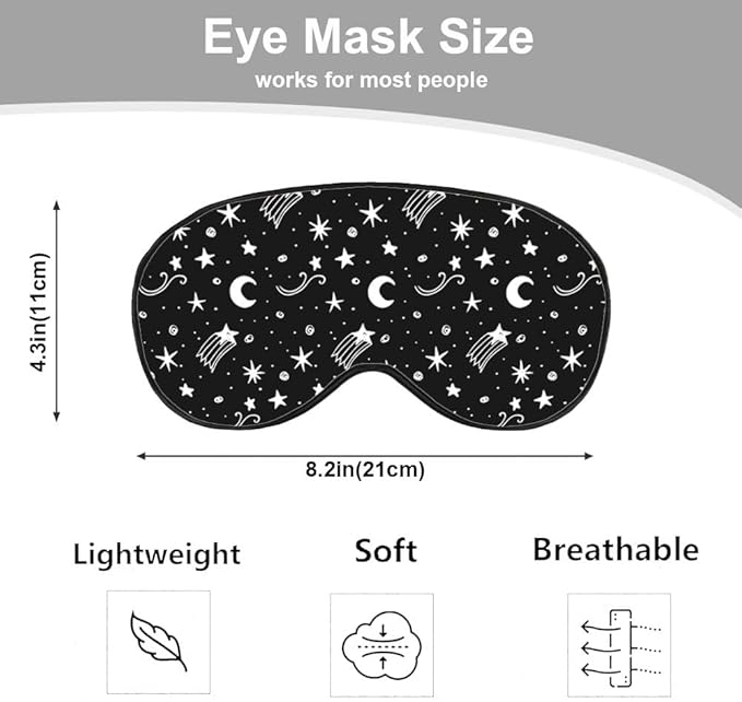 Starry Sky Moon Silk Eye Mask Sleep Mask Night Polka Dots Mystical White Black Eye Mask with Adjustable Strap Lightweight for Women Work Travel Night Sleep