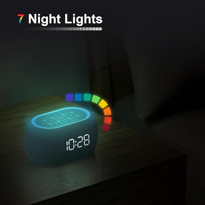 ANJANK White Noise Sound Machine Alarm Clock with HiFi Bluetooth Speaker, 21 Soothing Sounds/7 Night Lights/8 Alarm Sounds/30-Level Volume/0-100% Dimmer, Noise Maker for Boys Teens Kids Sleep, Bedroom