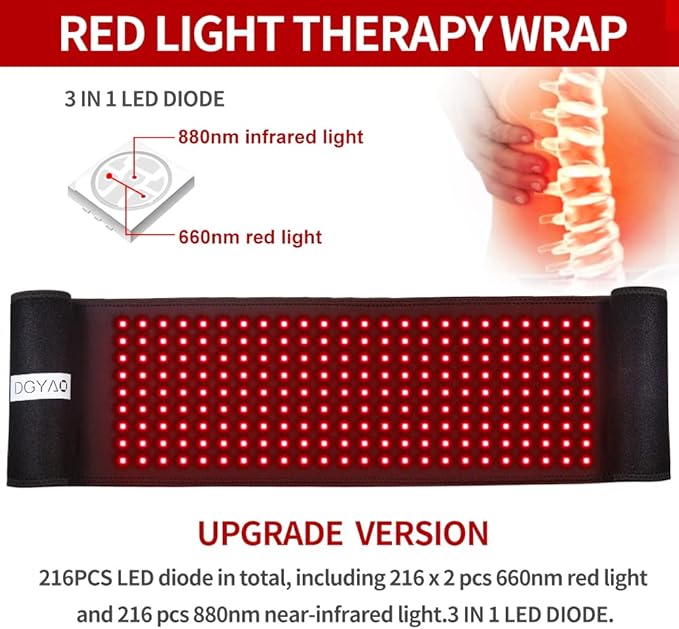 Infrared &Red Light Therapy Belt: 3 in 1 Near Infrared 880nm Led Wrap Back Pain Relief Pad Deep Penetrating Body Joints Muscle Benefits FDA Cleared