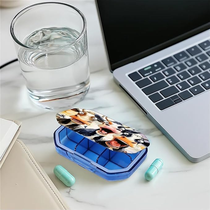 This Portable Funny Cartoon Cow Pattern 6 Compartment Pill Box Can Be Placed in A Pocket Or Wallet to Store Vitamins, Medicines Health Supplements Other Medications.