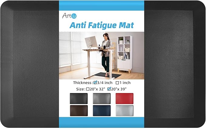 Art3d 3/4" Thick Kitchen Mats for Floor, Waterproof 20" X 39" Cushioned Comfort Mat, Long Anti Fatigue Mats for Kitchen, Ergonomic Standing Office Desk, Home and Garage, Black