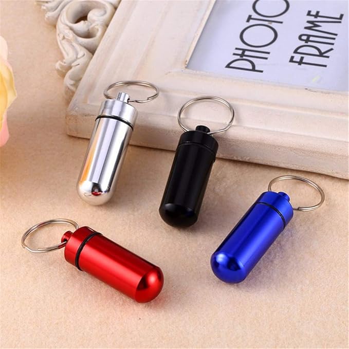 Waterproof Aluminum Pill Holder with Keychain Outdoor Medicine Bottle Seal First Aid Drug Holder