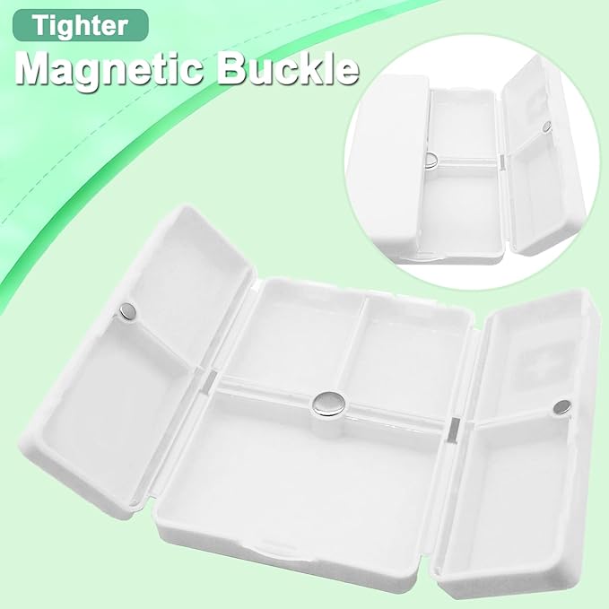 Small Magnetic Pill Case, 7-Day Weekly Pill Box Container, 7 Compartments Medicine Organizer Dispenser, Travel Daily Medication Holder Planner for Vitamin, Meds, Fish Oils, Supplement