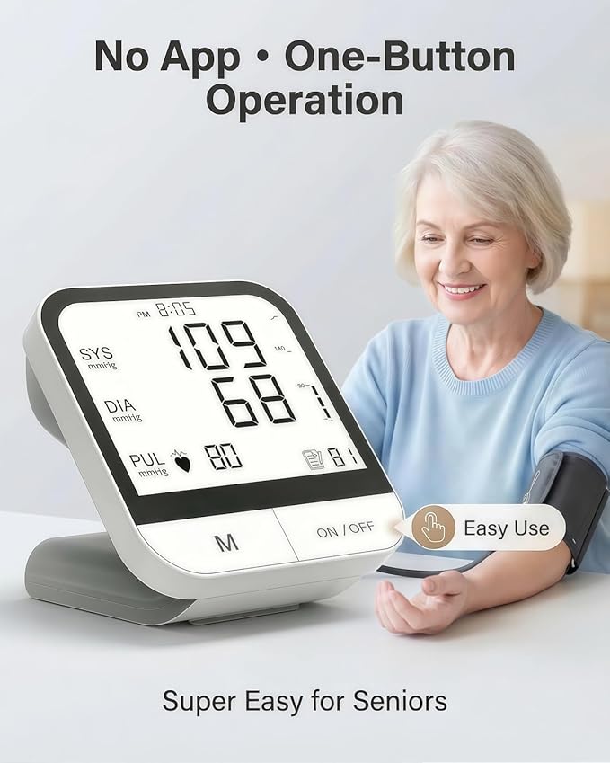 Arm Blood Pressure Monitor No App, 4.5" Large Screen, Extra Large Cuff 23-47cm, Voice Broadcast, Upper Arm BP Machine for Seniors Home Use