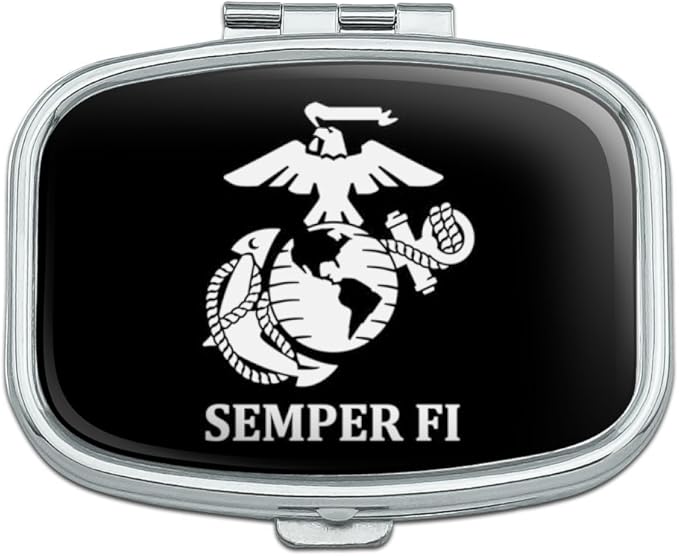 Marine Corps USMC Semper Fi Black White Logo Officially Licensed Rectangle Pill Case Trinket Gift Box
