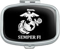 Marine Corps USMC Semper Fi Black White Logo Officially Licensed Rectangle Pill Case Trinket Gift Box