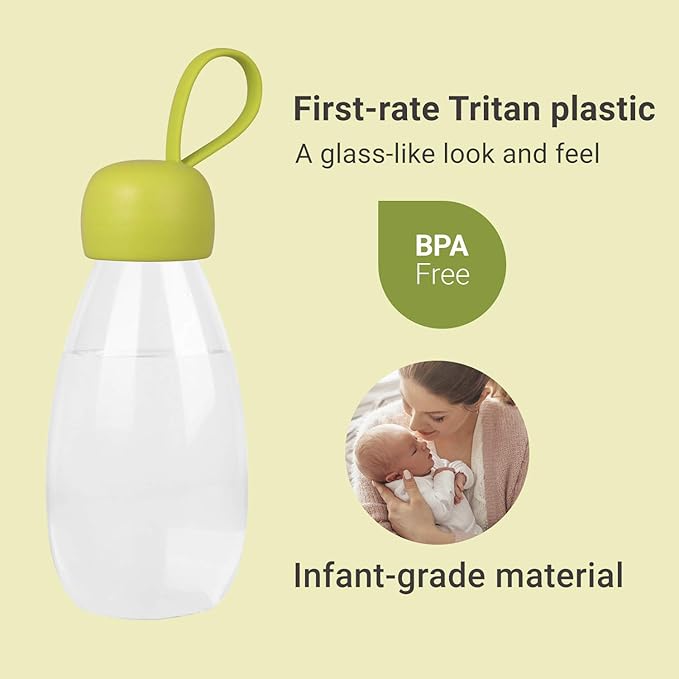 emoi BPA Free Water Bottle, 12oz/360ml Cute Water Bottle with Carrying Strap, Ideal for Kids Boys Girls Students Women Healthy Hydration-Green