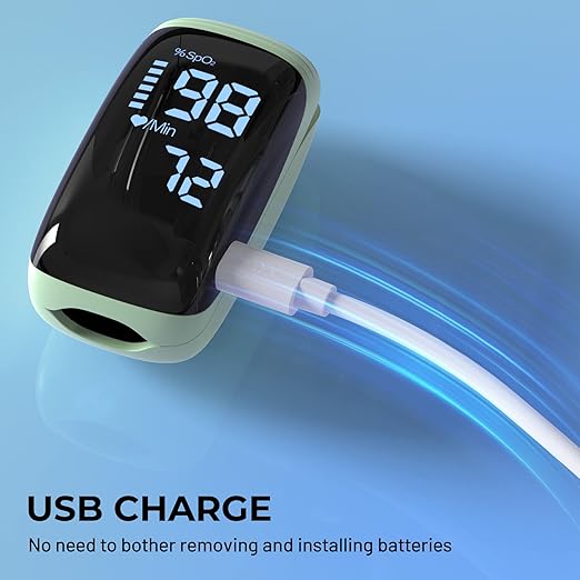Finger Pulse Oximeter, Fingertip Blood Oxygen Saturation with Pulse Monitor Rechargeable, Accurate Spo2 Reading for Home, Outdoor Sports，Green