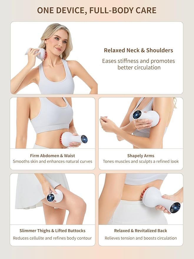 Lymphatic Drainage Massager & Anti Cellulite Massage Tool, Helps Reduce Stretch Marks & Cellulite, for Legs, Arms & Belly, Body Sculpting Machine with Microcurrent, Light, Heat & Vibration