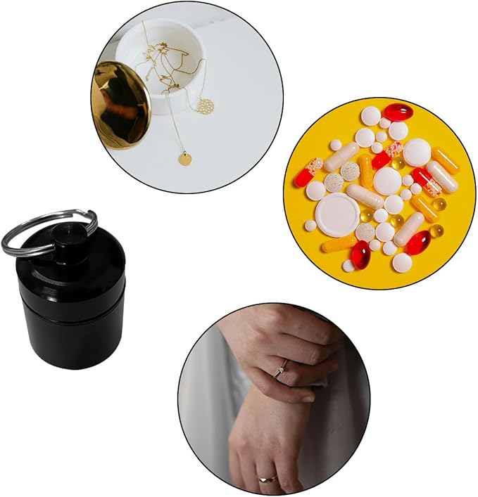 2pcs Portable Pill Container Keychain Pill Holder Medicine Organizer,Aluminium Alloy Round Pill Box Organizer for Outdoor Travel Camping