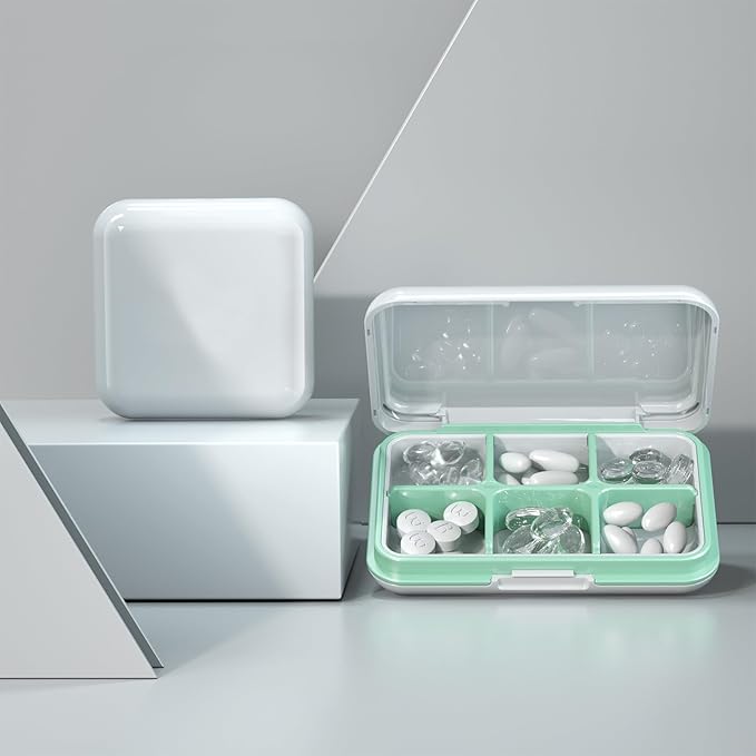 Small Pill Box Waterproof Travel Pill Case Portable Daily Pill Container Pill Holder Purse 4 Compartments Pocket Compact Medicine Organizer for Vitamin/Fish Oils/Supplements/Medication (White)