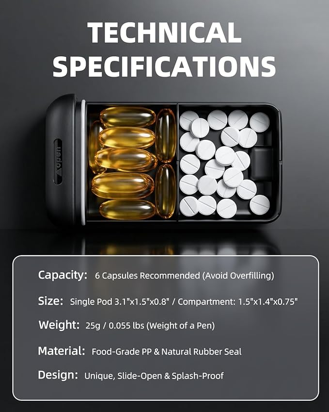 Betife Pill Organizer 2 Times a Day, AM PM Weekly 7 Day Large Pill Box, Travel Medicine Vitamin Holder Container for Daily Supplements (Black)