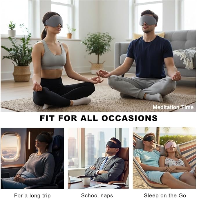 3D Contoured Sleep Eye mask Side Sleeper Men Women Zero Eye Pressure high Density Memory Foam Soft Breathable Light Blocking Night Blindfold Travel Yoga Napping Black