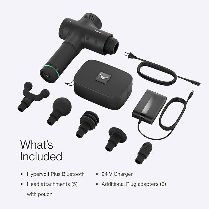 Hypervolt Plus, Featuring Quiet Glide Technology - Handheld Percussion Massage Gun | 3 Speeds, 5 Interchangeable Heads | Helps Relieve Sore Muscles and Stiffness (Hypervolt Plus w/Bluetooth)