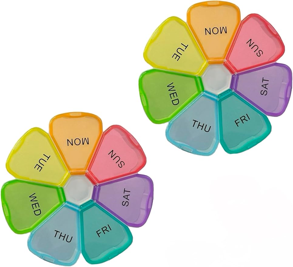 Extra Large Weekly Pill Box 7 Day, Cute Pill Case Organizer, Pill Container, Colorful Medicine Pill Organizer for Vitamin Fish Oil Softgels, Tablets, Gummies Medication Supplements (2)