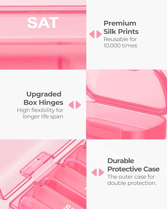 Enlarged Weekly Pill Organizer, 7 Day Pill Box Cases Easy to Open, BPA-Free Medicine Organizer with 7 Inner Separate Pill Container for Vitamins, Fish Oils, Supplements