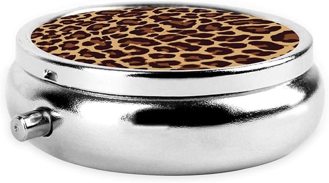 Men Women Round Pill Box Medicine Pill Case, Wild Cheetah Leopard Print Portable Medicine Tablet Vitamin Holder Organizer for Purse Pocket Travel Gift