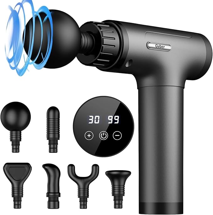 Massage Gun, Massage Gun Deep Tissue, Handheld Back Massager for Athletes, Percussion Muscle Massager with 6 Attachments & 30 Speed, Father's Day, Black (Grey)