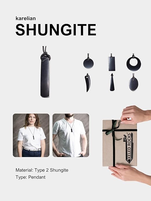 Shungite Pendant Necklace - Harmonizing Shield Defense - Wearable Shungite Crystal for Stress Down and Vitality Up - Shungites Stones from Russian Mine