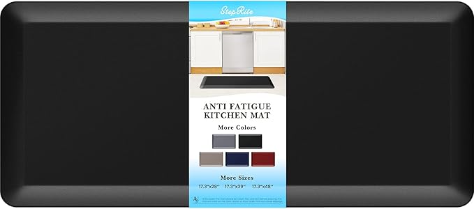 StepRite 4/5 Inch Thick Kitchen Mat Anti Fatigue Mat Kitchen Rugs Kitchen Decor Non-Slip, Stain Resistant, Water Resistant Kitchen Mats Desk Mat for Kitchen, Office, Workshop, Black, 17'' x 39''