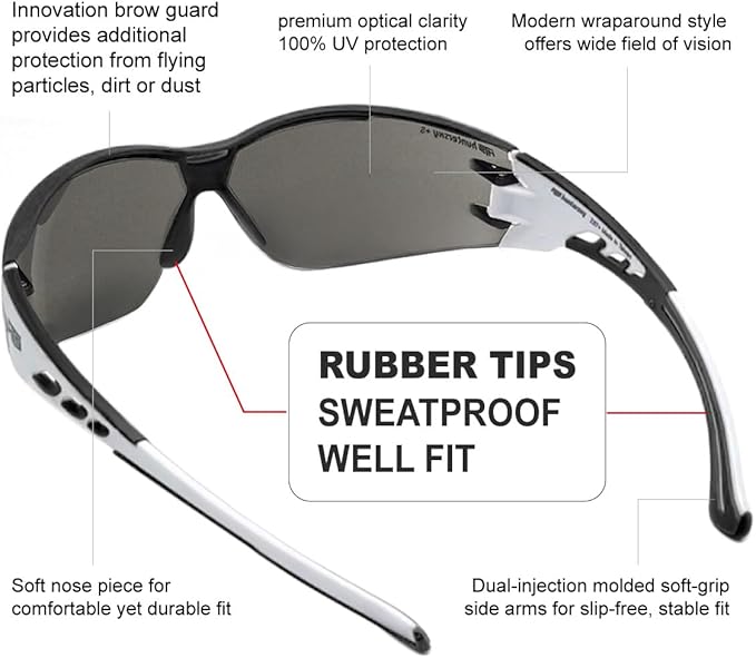 HTS HUNTERSKY Super Flexible Lightweight Anti Fog Wrap-Around U6 Clear Shooting Safety Glasses with ANSI Z87.1 Scratch Resist