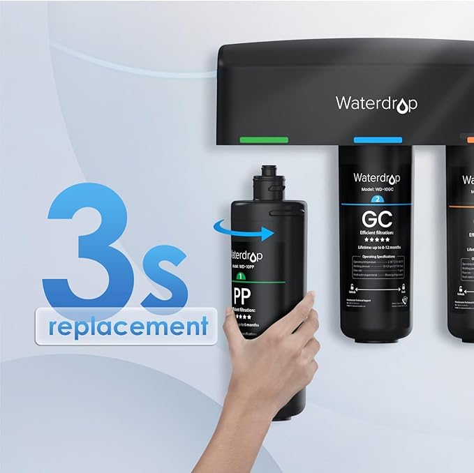 Waterdrop WD-10PP Under Sink Water Filter, Replacement for Waterdrop TSA & TSB &TSB-CM 3-stage Under Sink Water Filter System