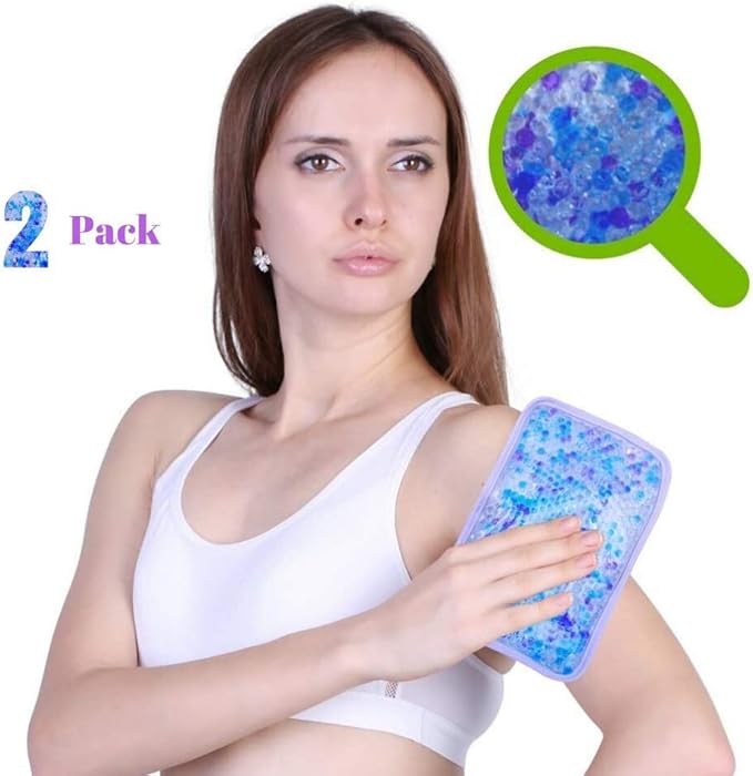 Hot and Cold Gel Bead Ice Pack (2-Pack) by FOMI Care | Lavender Scented | Reusable Cold Wrap, Cold Compress & Heating Pad | Freezable, Microwavable | Fabric Backing (7.5” x 4.5”)