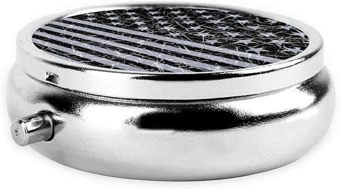 Round Stainless Steel Pill Box Case Vintage USA Flag Retro American Flag, Pocket 3 inches Medicine Tablet Holder Organizer Case for Purse - Compact 3 Compartment