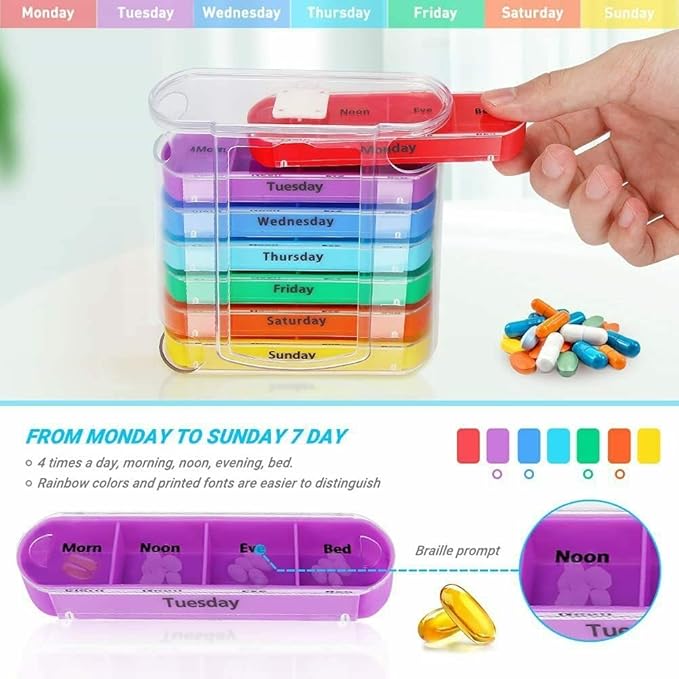 Weekly 7 Day Pill Organizer, Travel Pill Box, Pill case, Medicine Organizer, Pill Container, Pillbox 7 Day, Pill Dispenser, Medication Organizer, Pill Organizer Weekly