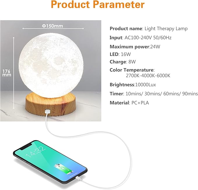 RscCleaner Light Therapy Lamp®, Happy Sun Lamp 10000 Lux with 3 Color Temperatures, Adjustable Brightness,Timer & Memory Function, Happy Sunlight Lamp with Remote Control for Home Office Decoration