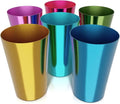 Retro Style Aluminum Cups 15 oz Set of 6 - Metal Tumblers for Cold Drinks, Festive Color-Finished Metal Cups for Drinking, Stackable and Dishwasher-Safe, for Home, Camping, Patio & Holiday Parties