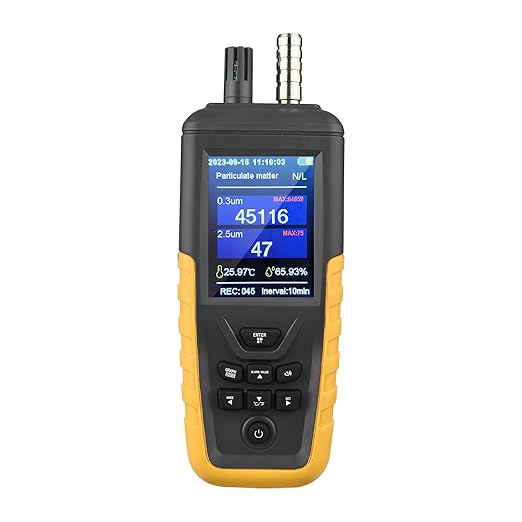 Air Quality Monitor Dust Particle Counter,High Sensitivity 3-Channel PM0.3/2.5/10 um Temperature and Humidity Monitor/USB Recharge Data Transfer/Storge Pollution Monitor