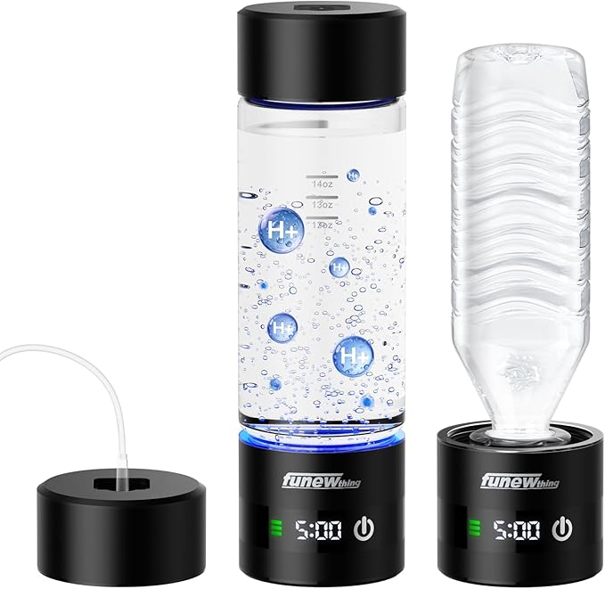 Hydrogen Water Bottle with LED Display, 3000ppb Portable Water Ionizer Machine with SPE/PEM Technology in 5-Minute Electrolysis, Rechargeable Hydrogen Rich Glass Cup for Home Office Travel & Fitness