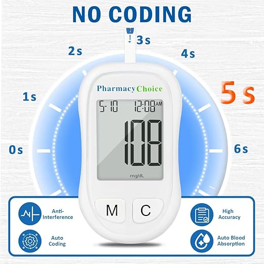 Blood Glucose Monitor Kit, 100 Glucometer Strips，1 Blood Glucose Meter, 1 Lancing Device, Diabetes Testing Kit，Glucometer for Home Use