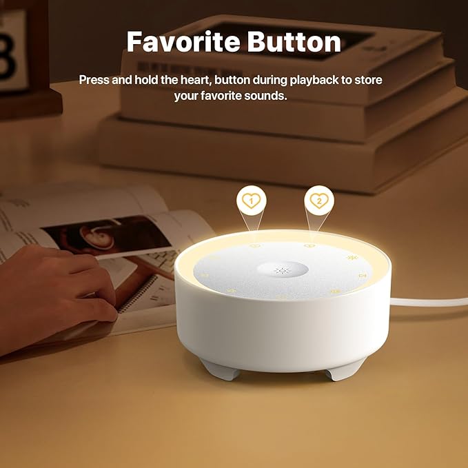 Kipcush White Noise Machine for Sleeping, 20 Soothing Sounds Including White Pink Brown Noise, Fan and Nature, Custom Shortcut Buttons, Dimmable Night Light, 8 Hour Timer, USB Powered