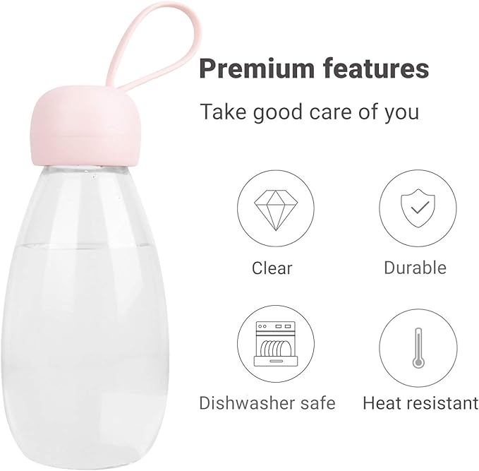 emoi BPA Free Water Bottle, 12oz/360ml Cute Water Bottle with Carrying Strap, Ideal for Kids Boys Girls Students Women Healthy Hydration-Pink