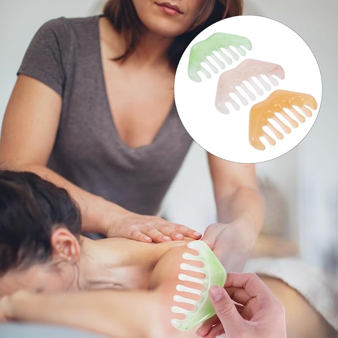 Healifty Meridian Comb 3-Pack - Ergonomic Resin Scraping Massage Combs for Body and Scalp Smooth Edges for Comfortable Guasha Massage on Neck Back and Head