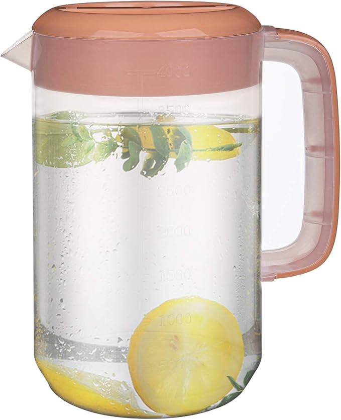 Jucoan 2 Pack 1 Gallon Plastic Pitcher with 3 Ways Lid, Large Gallon Water Ice Tea Pitcher with Handle Measurement for Party Outdoor, Freezer/Dishwasher Safe, BPA Free
