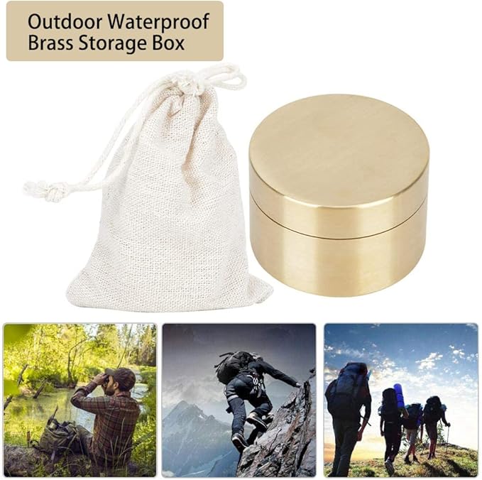 Watris Veiyi Round Shape Brass Pill Case, Metal Jewelry Storage Box, Sealed Coin Storage Box, Waterproof Mini Accessories Container for Outdoor Travel Home Office School(S)
