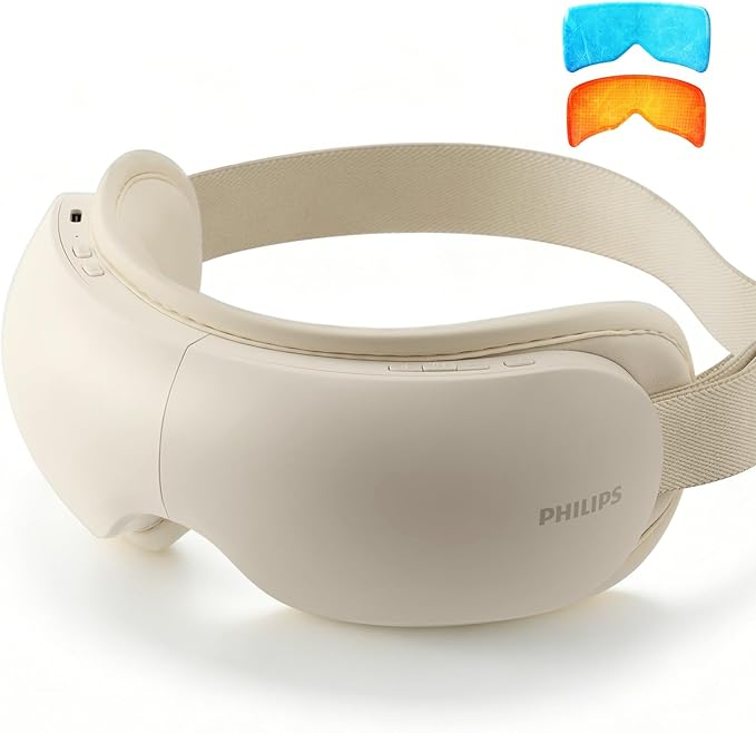Philips Eye Massager with Heat and Cooling, Integrated Smart Sleep Mask with Nose Rest and Soft Silicone Massage Head, 4 Massage Modes for Migraines, Dry Eye, Dark Circles,Bluetooth Music, Ideal Gift
